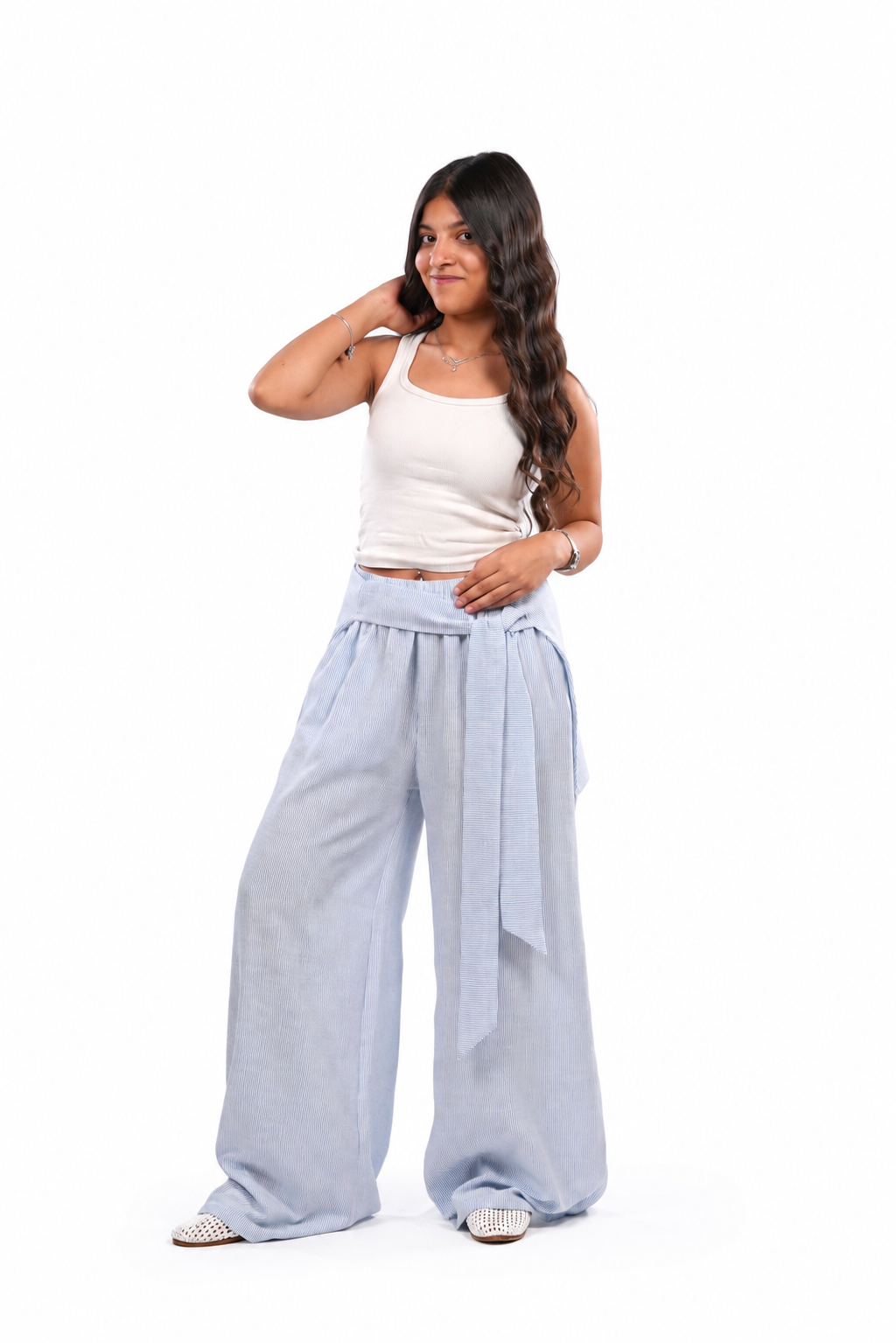 scarf panel wide leg pants