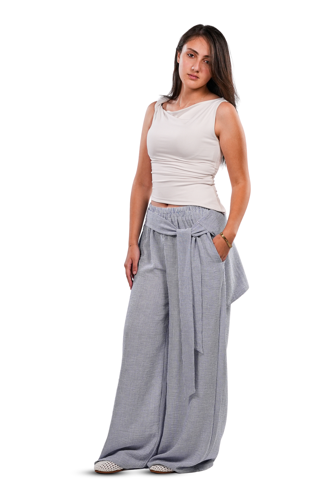 scarf panel wide leg pants