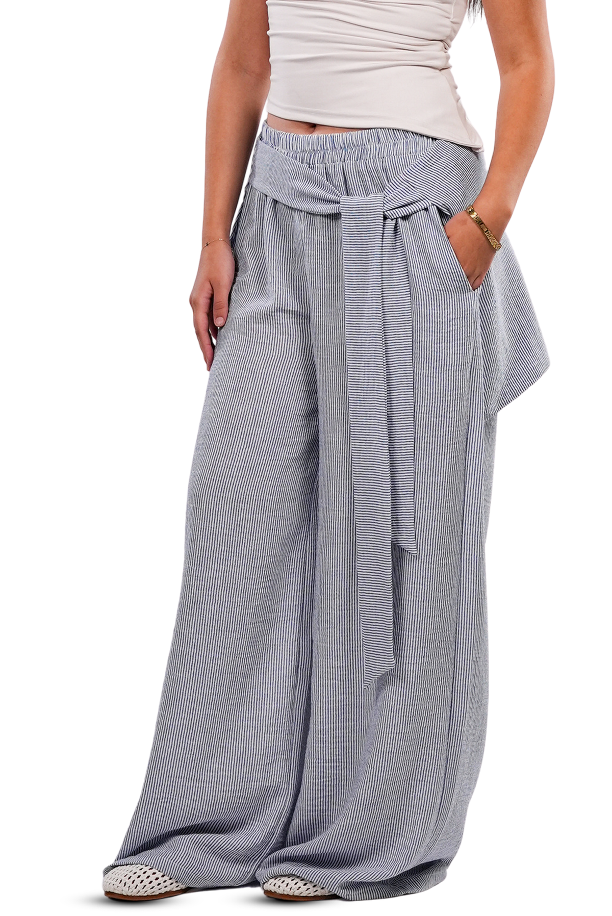 scarf panel wide leg pants