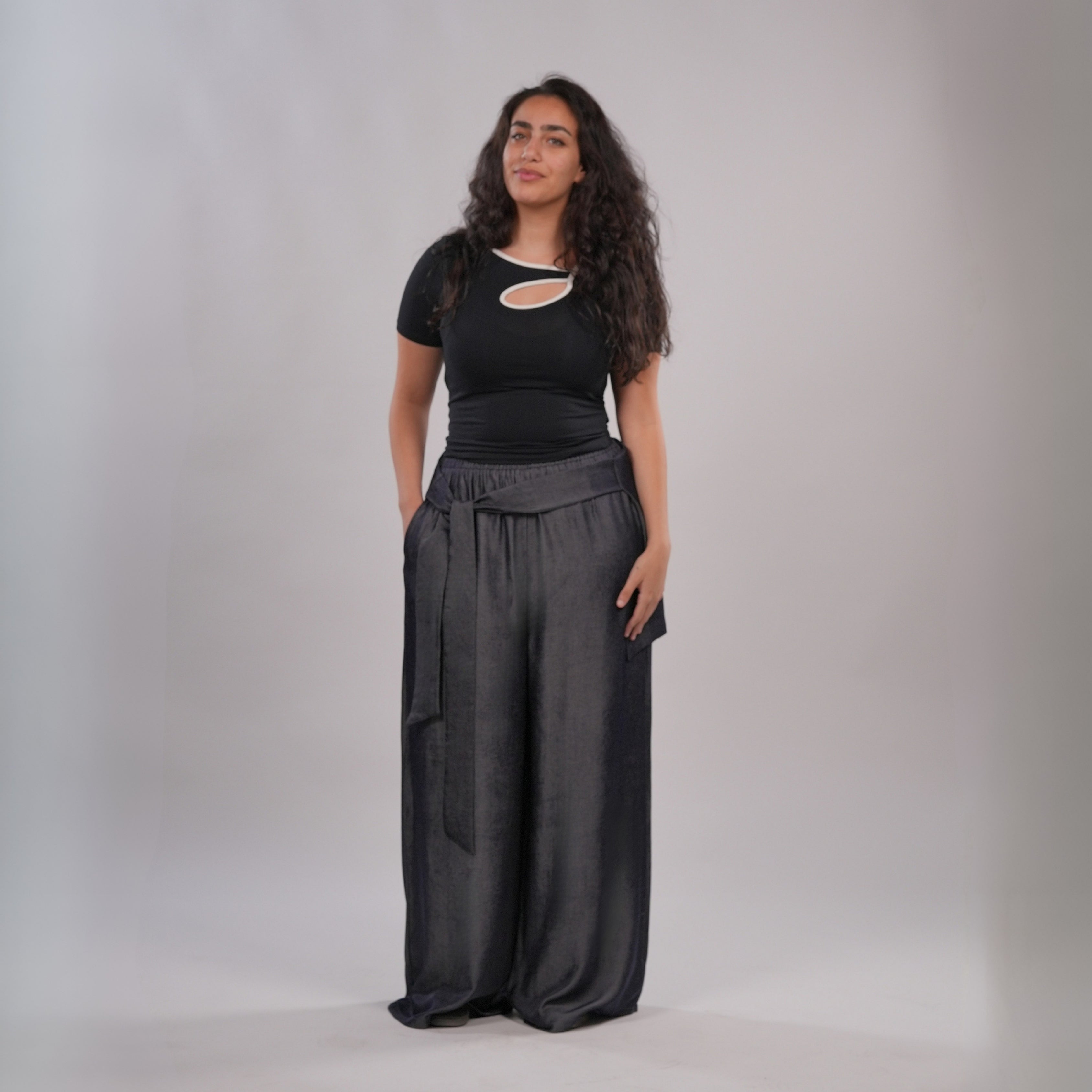 scarf panel wide-leg pants